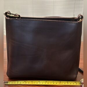 Portland Leather Goods Triangle leather shoulder bag  in Grizzly dark brown.